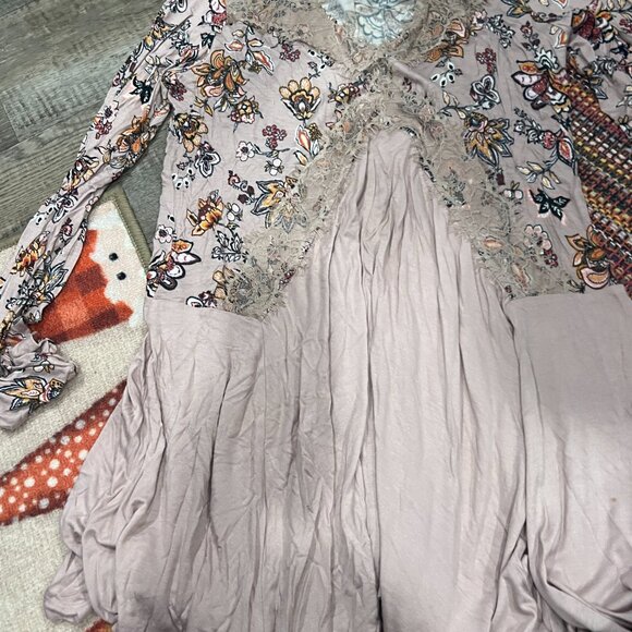 Gypsies & Moondust Pink Retro Floral Lace Peek A Boo Flowy Mini Dress L - Picture 11 of 15